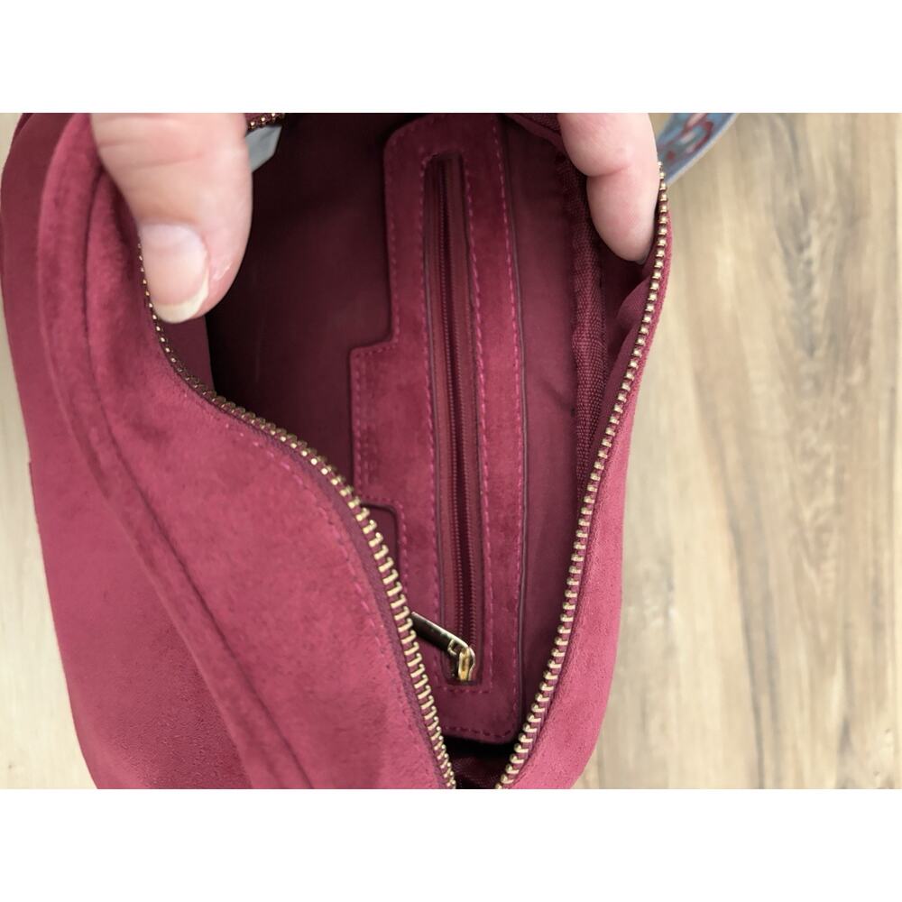 ah.dorned Berry Vega Suede Crossbody Bag with Detachable Strap and Tassel - Picture 5 of 8